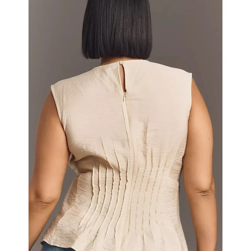 Anthropologie The Della Pleated-Waist Shell Top | Ivory | Size Large NWT - Picture 9 of 10